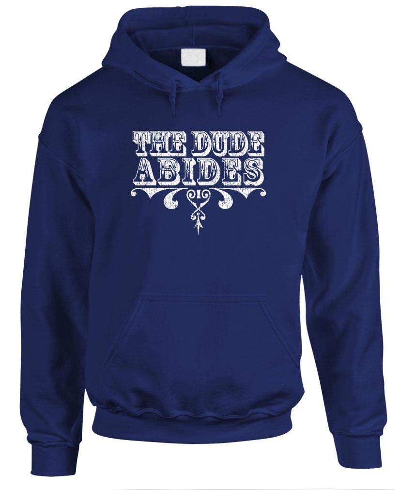 The Dude Abides Decorative Lettering — Navy Hoodie — front