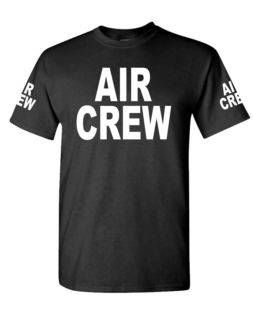 Air Crew Front and Sleeve Lettering — Black T-Shirt — front