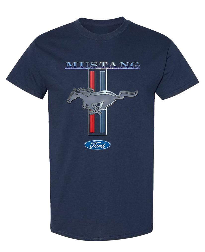 Ford Mustang Pony Stripe — Navy T-Shirt — front