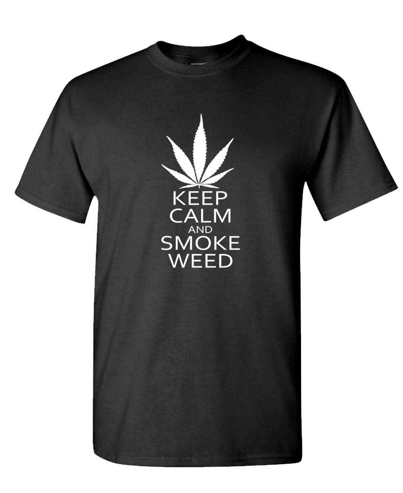 Keep Calm and Smoke Weed Graphic — Black T-Shirt — front