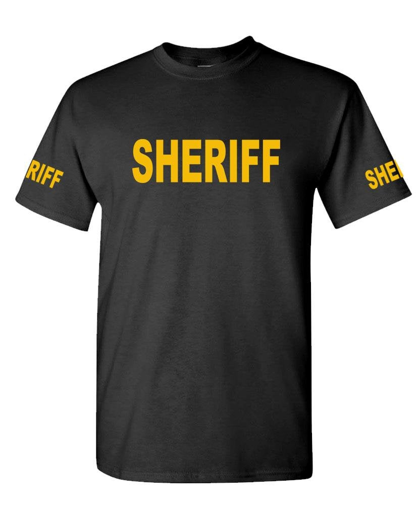 Sheriff Front and Sleeve Print — Black T-Shirt — front