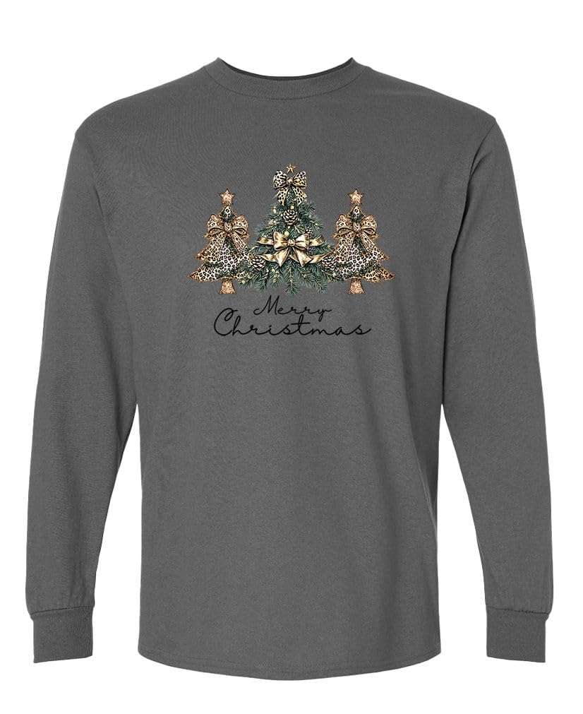 Merry Christmas Trees — Charcoal Long Sleeve T-Shirt — rear