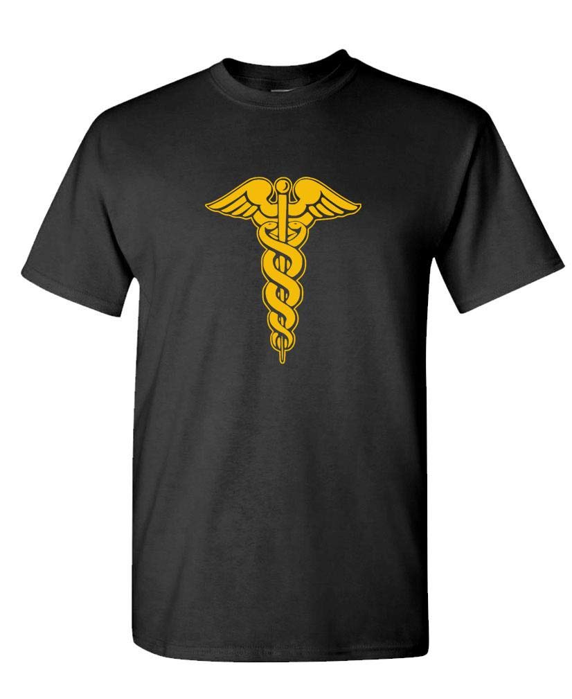 Gold Caduceus — Black T-Shirt — front