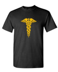 Gold Caduceus — Black T-Shirt — front