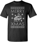 Hilarious Humping Reindeer Ugly Christmas Design — Black T-Shirt — front