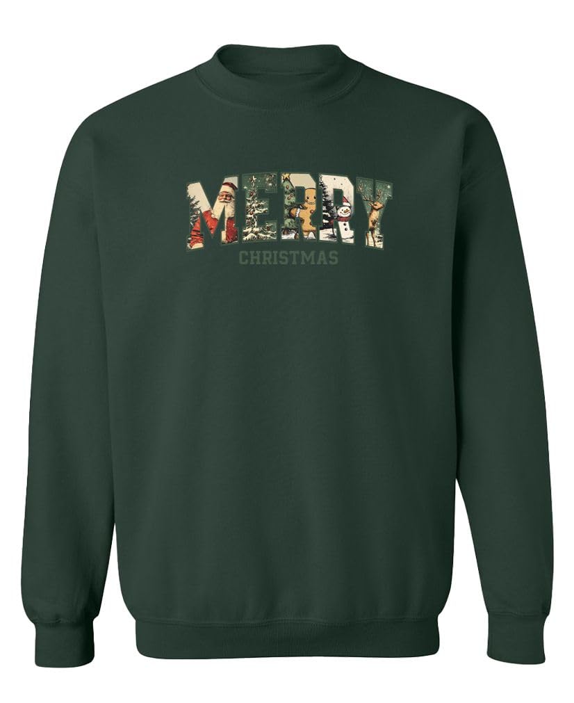 Vintage Merry Christmas — Forest Green Sweatshirt — front