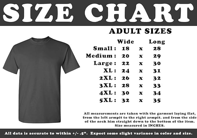 Adult unisex size chart with width and length measurements