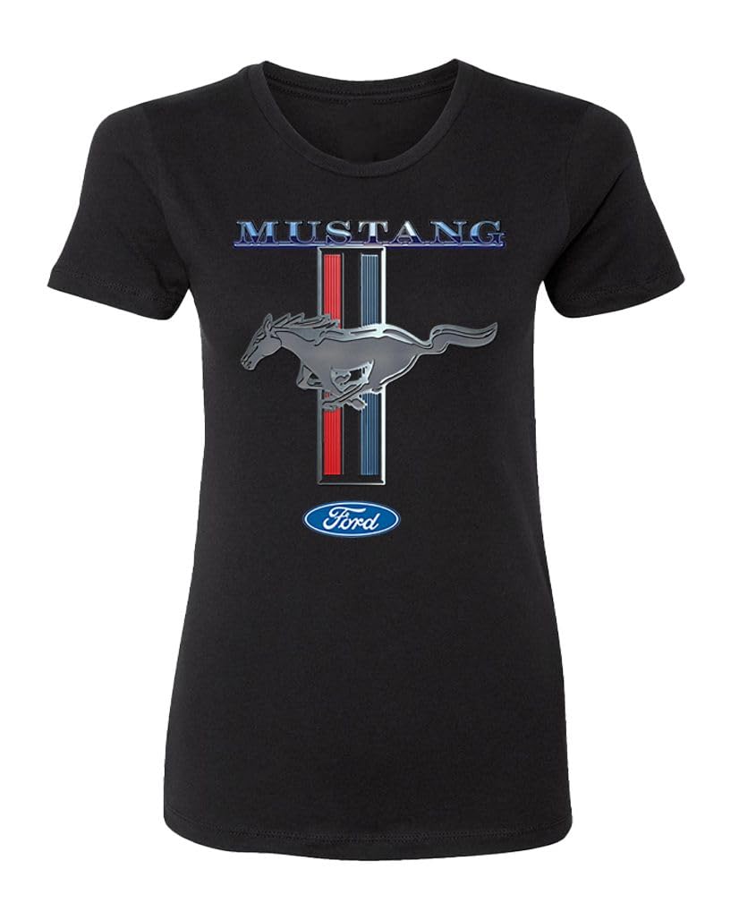 Ford Mustang Pony Stripe — Black Women's T-Shirt — front
