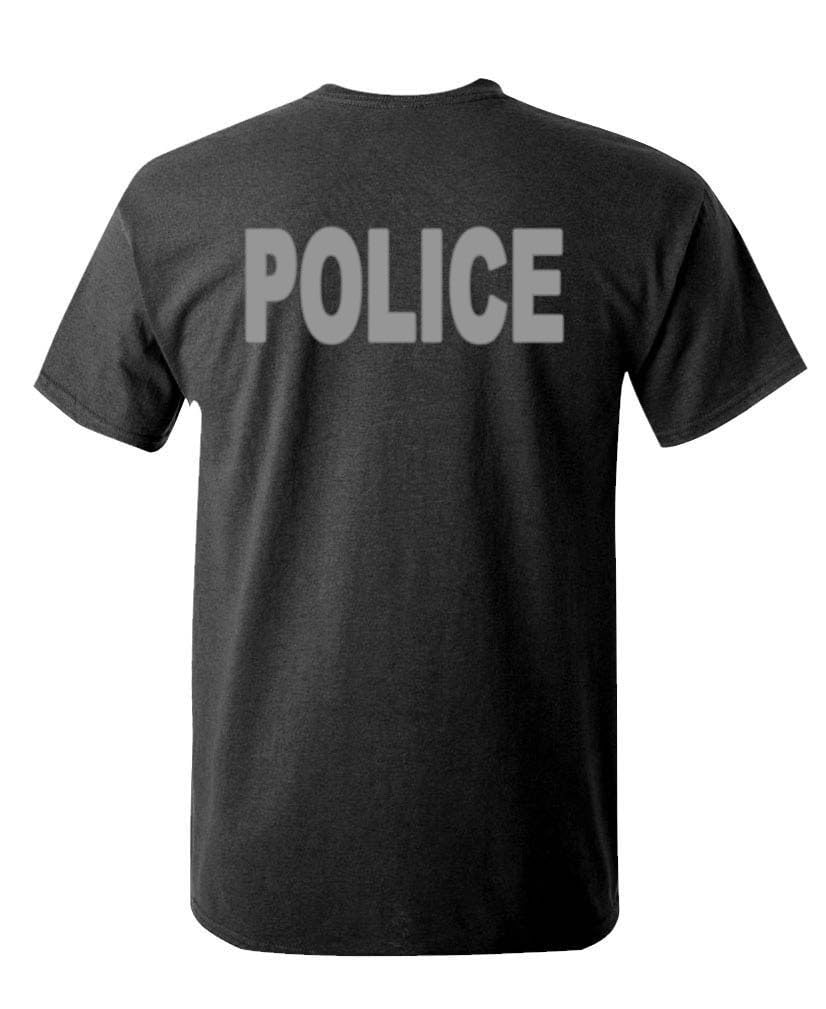 Police Front and Sleeve Print — Black T-Shirt — back 1