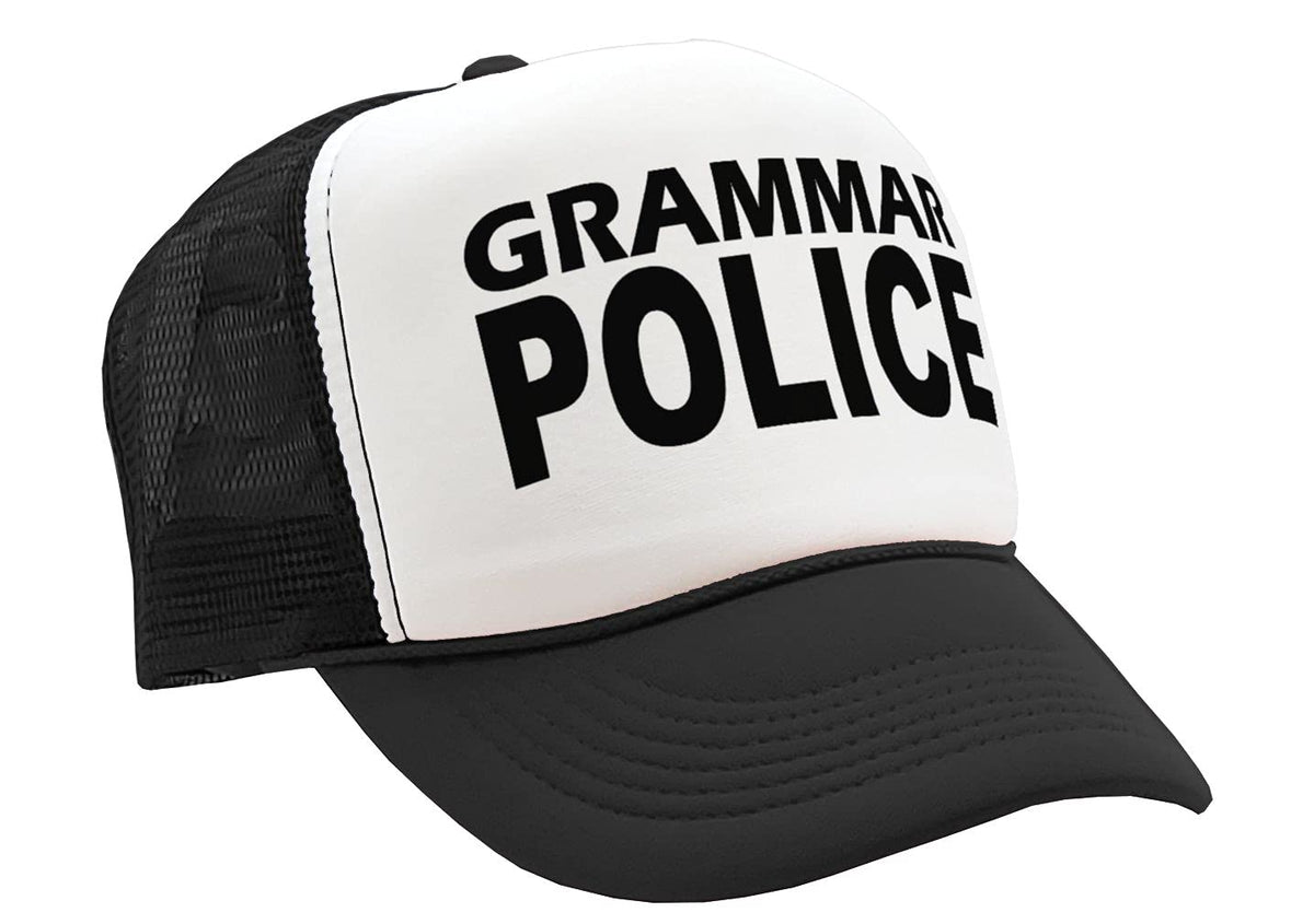 Grammar Police — Black Trucker Hat — product angle 1