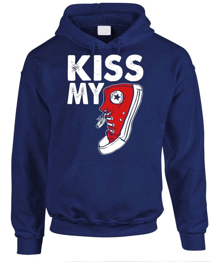 Kiss My Sneaker — Navy Hoodie — front