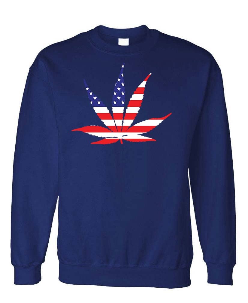 American Flag Cannabis Leaf — Navy Sweatshirt — front
