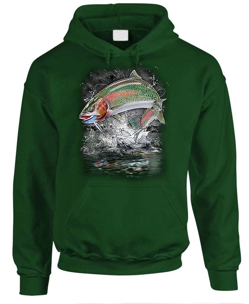 Jumping Rainbow Trout — Forest Green Hoodie — front