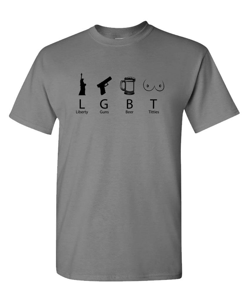 Liberty Guns Beer and Titties — Charcoal T-Shirt — front