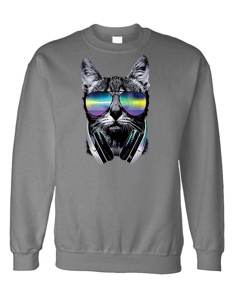 Neon DJ Cat — Charcoal Sweatshirt — front