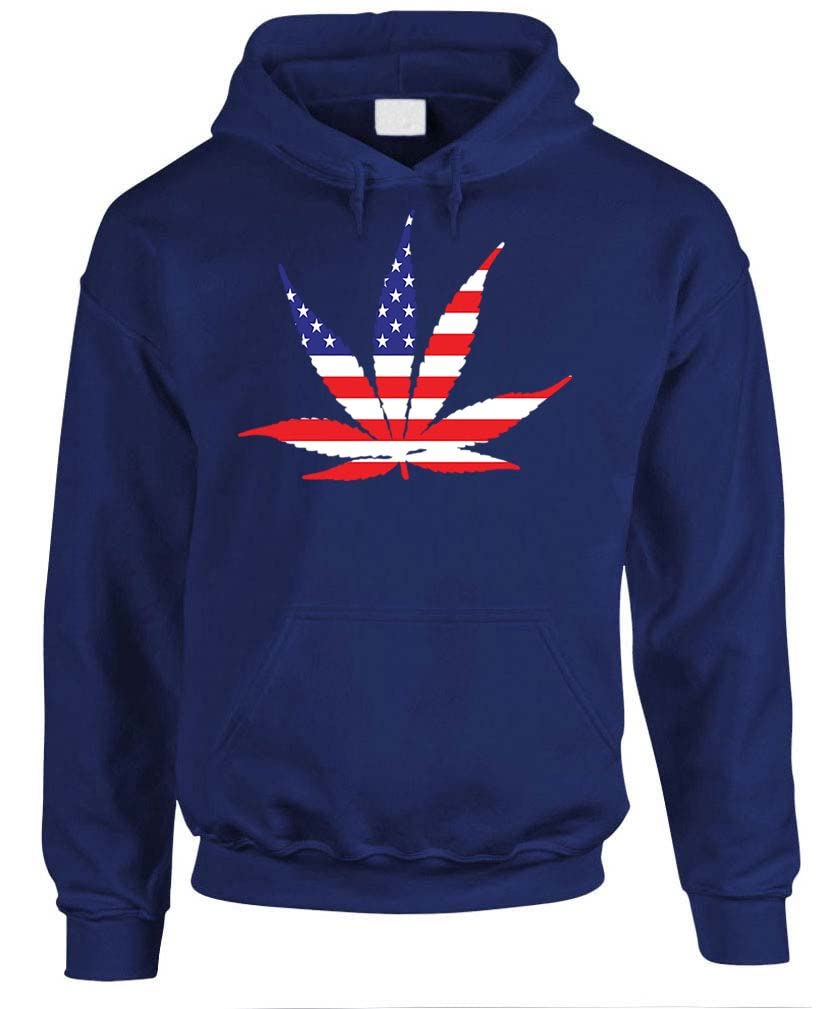 American Flag Cannabis Leaf — Navy Hoodie — front