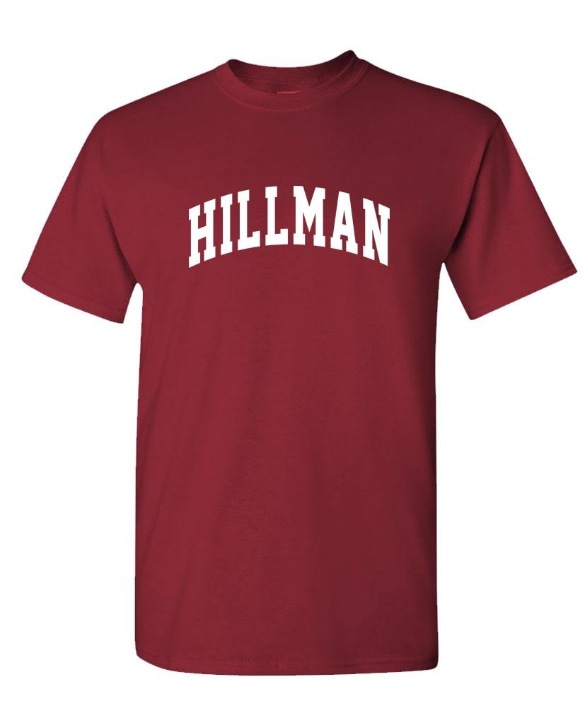 Hillman Collegiate Lettering — Maroon T-Shirt — front