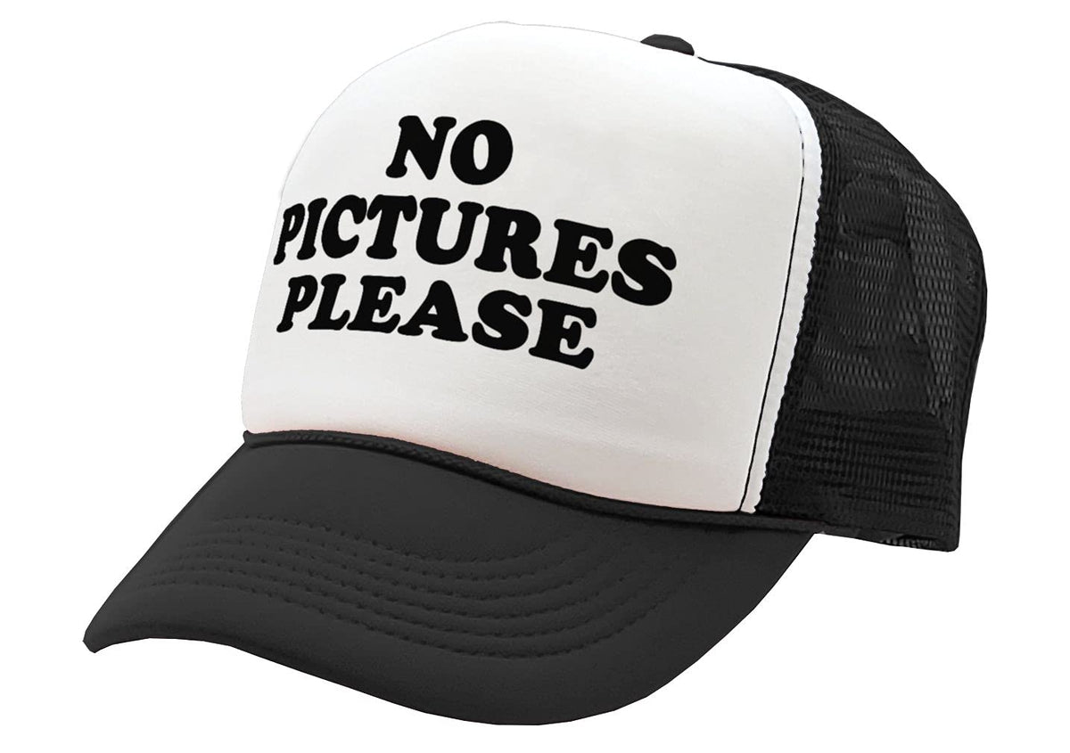 No Pictures Please — Black Trucker Hat — product angle 1