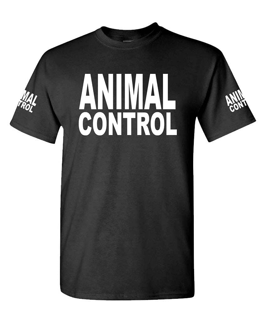 Animal Control Front and Sleeve Lettering — Black T-Shirt — front