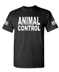 Animal Control Front and Sleeve Lettering — Black T-Shirt — front