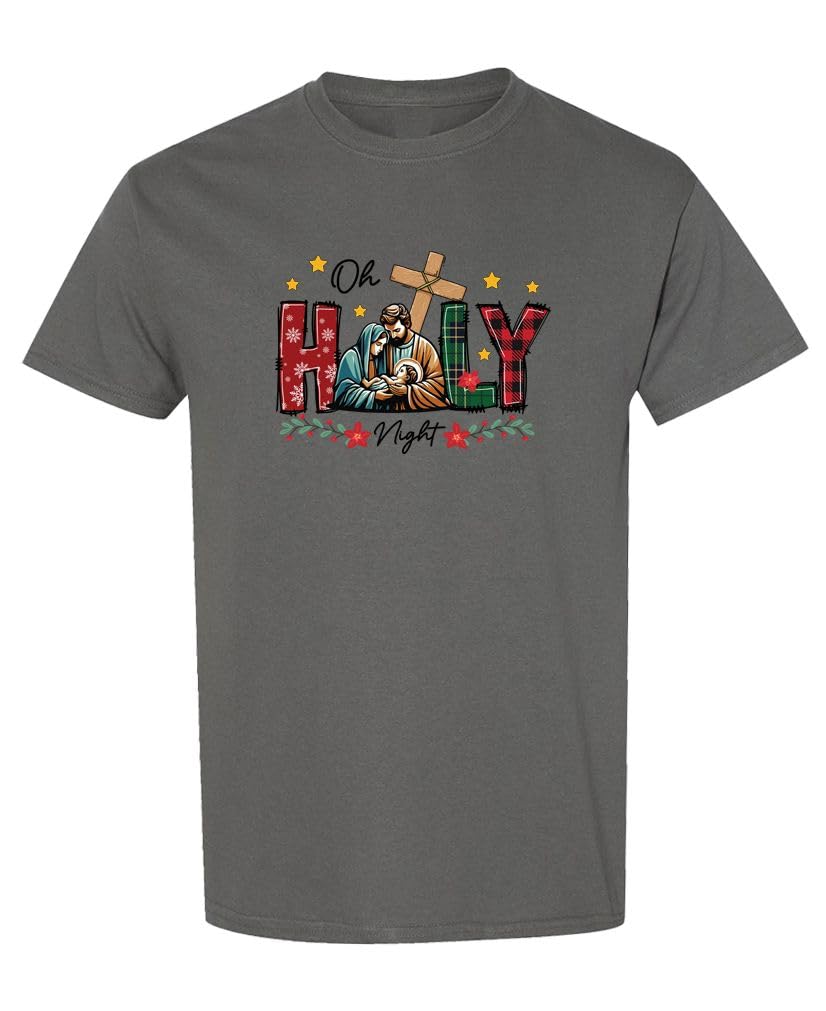 Oh Holy Night Nativity — Charcoal T-Shirt — front