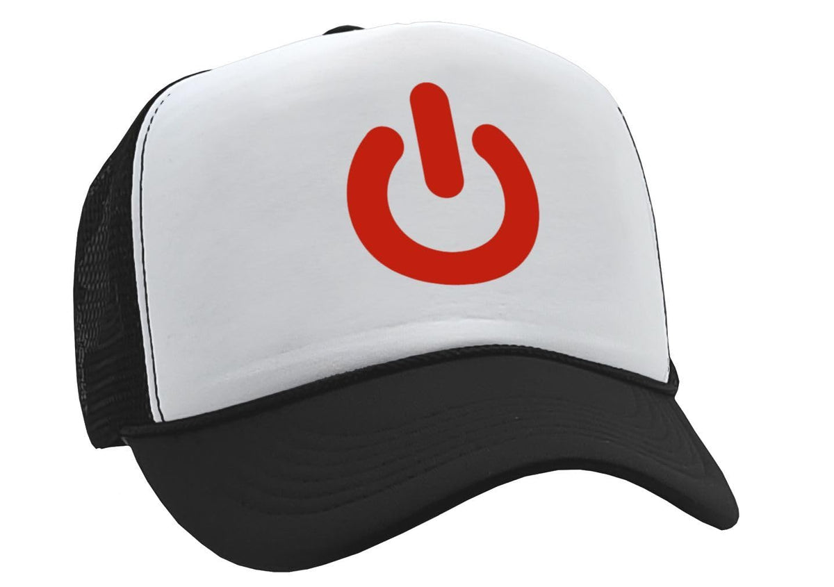 Power Button — Black Trucker Hat — front