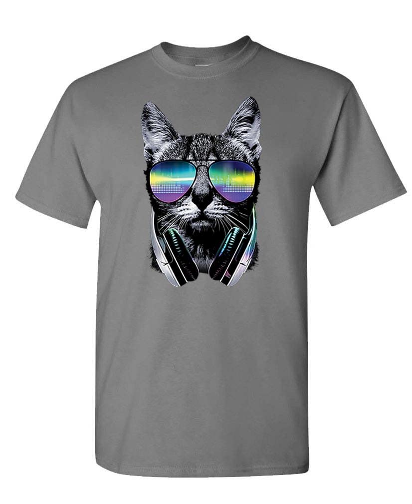 Neon DJ Cat — Charcoal T-Shirt — front