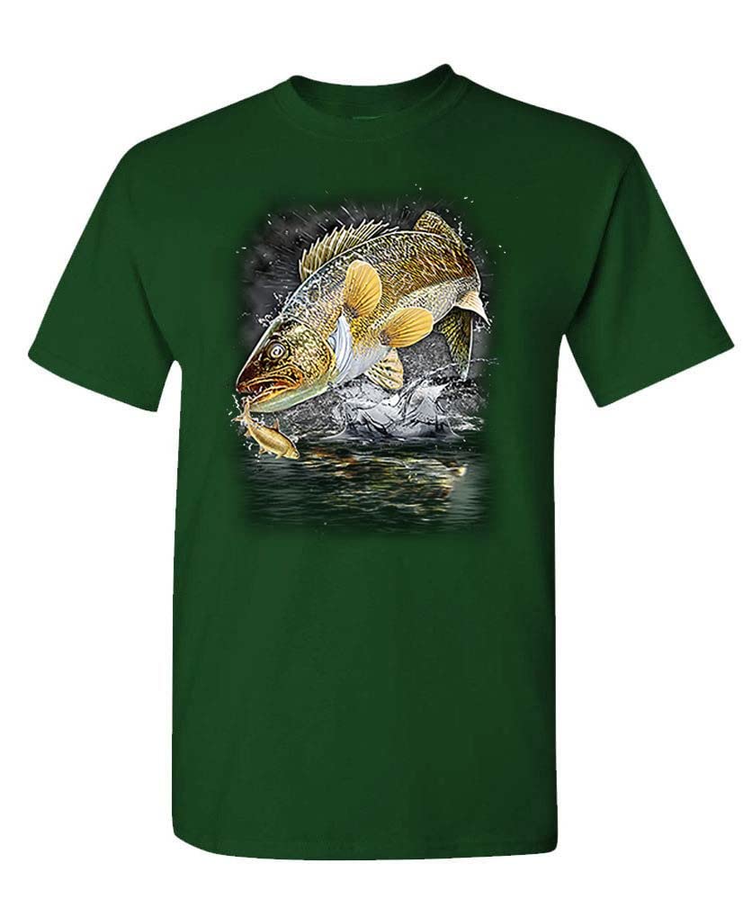 Jumping Walleye — Forest Green T-Shirt — front
