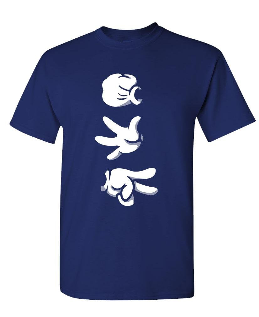Rock Paper Scissors Cartoon Hands — Navy T-Shirt — front