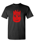 Red Handprint Face — Black T-Shirt — front