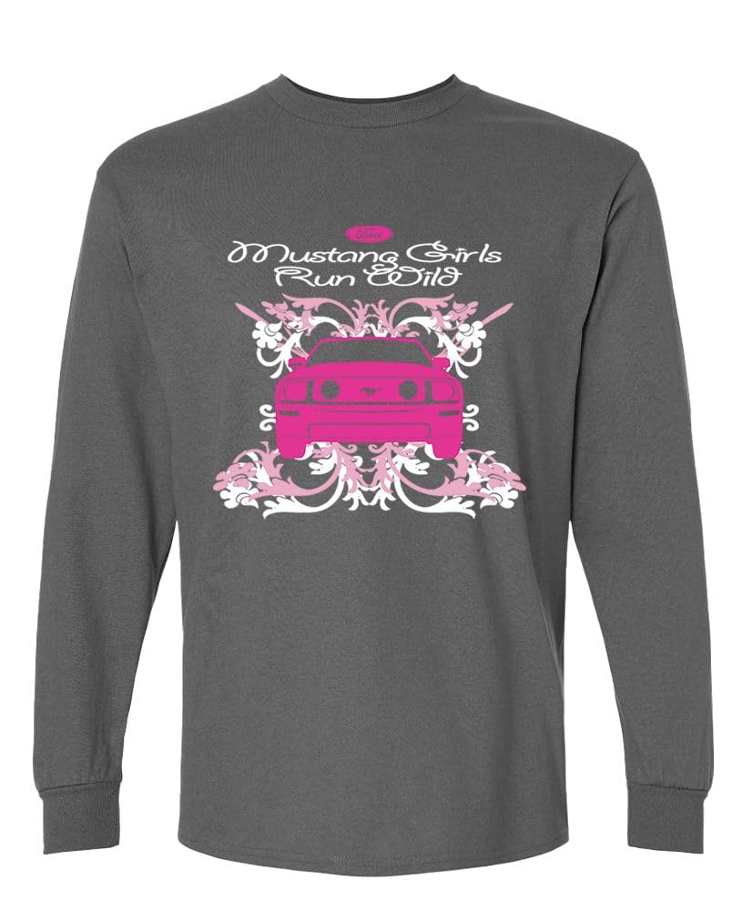 Mustang Girls Run Wild — Charcoal Long Sleeve T-Shirt — front