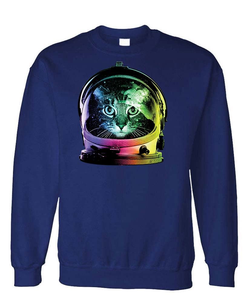 Neon Space Cat — Navy Sweatshirt — front
