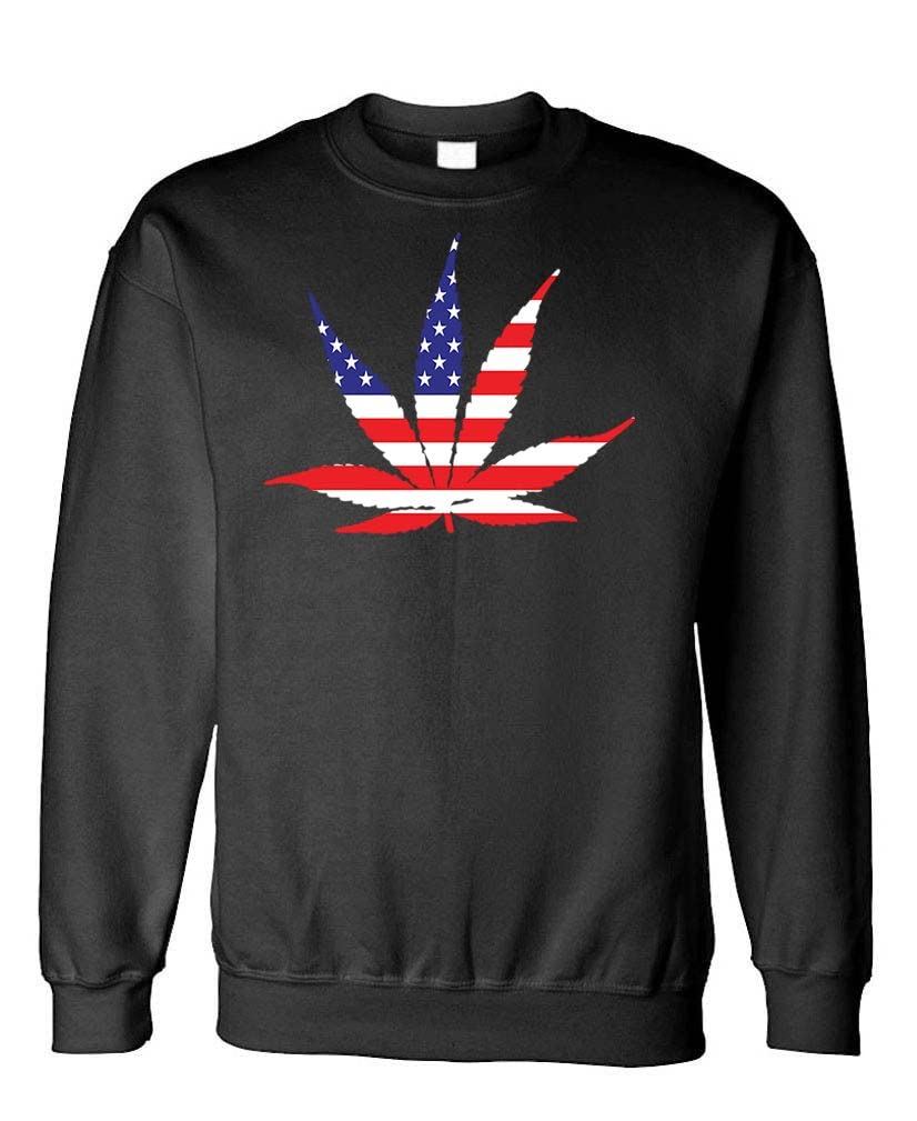 American Flag Cannabis Leaf — Black Sweatshirt — front