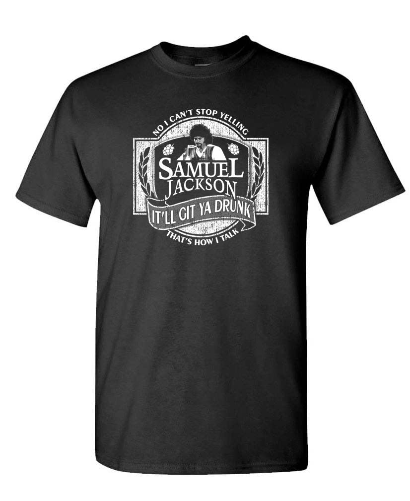 Samuel Jackson Beer — Black T-Shirt — front