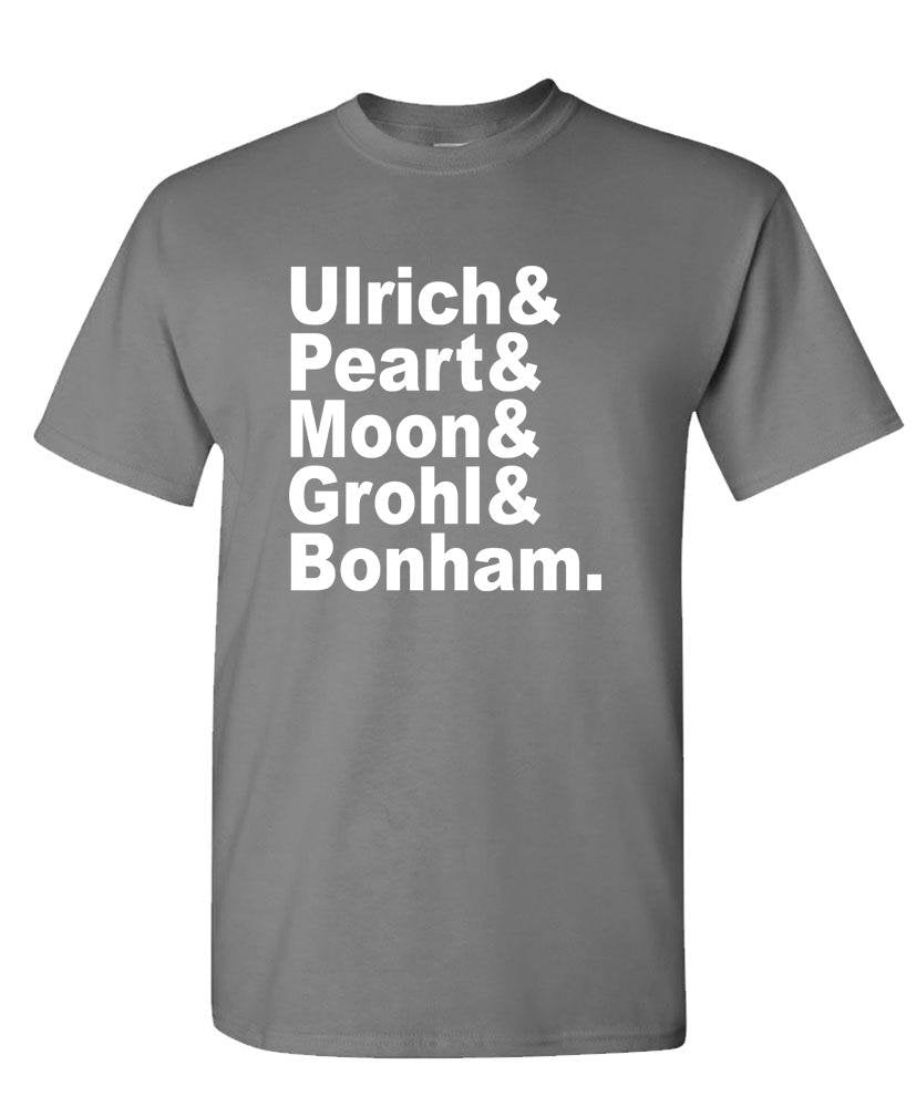 Ulrich Peart Moon Grohl Bonham Names — Charcoal T-Shirt — front