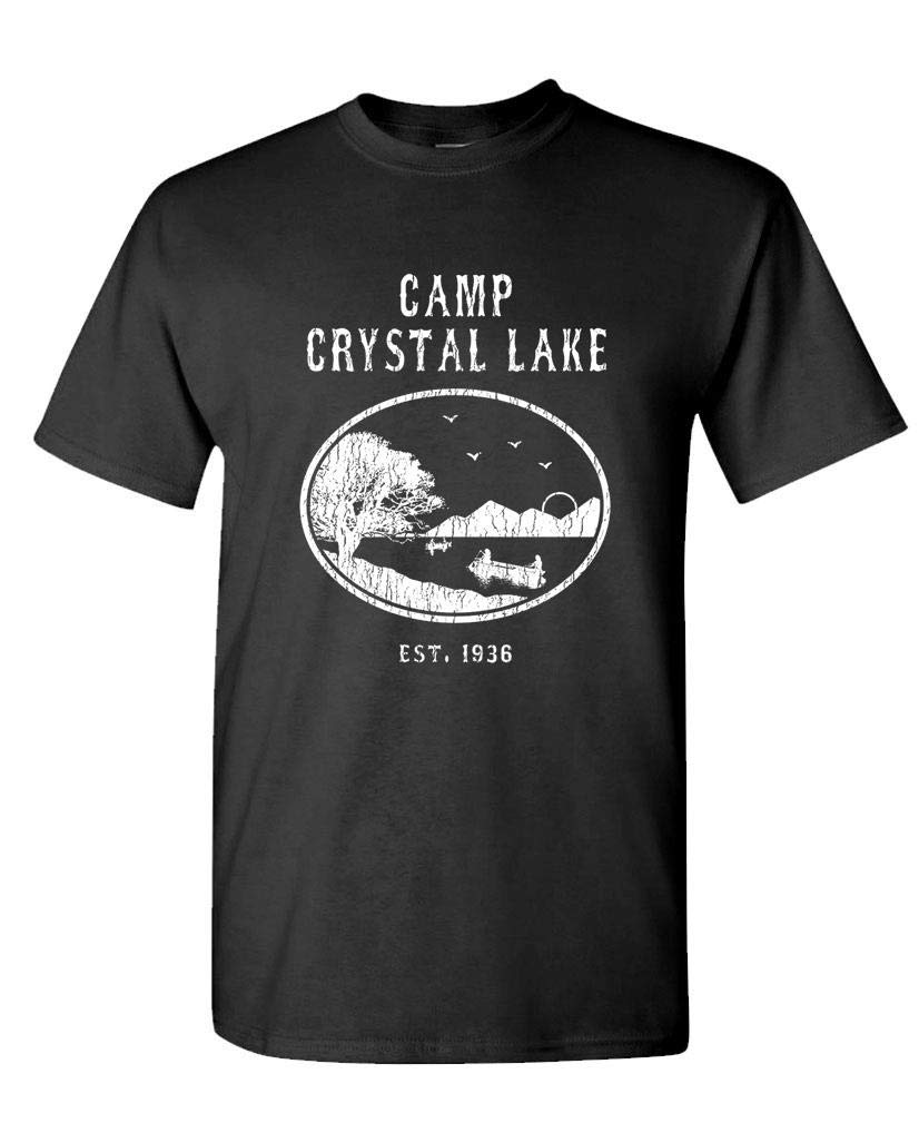 Camp Crystal Lake Scenic Emblem — Black T-Shirt — front