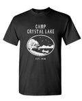 Camp Crystal Lake Scenic Emblem — Black T-Shirt — front