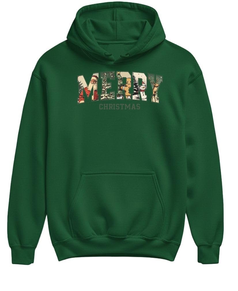 Vintage Merry Christmas — Forest Green Hoodie — front