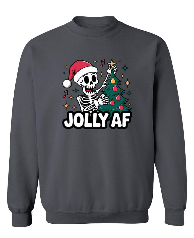 Jolly AF Funny Skeleton Christmas — Charcoal Sweatshirt — front