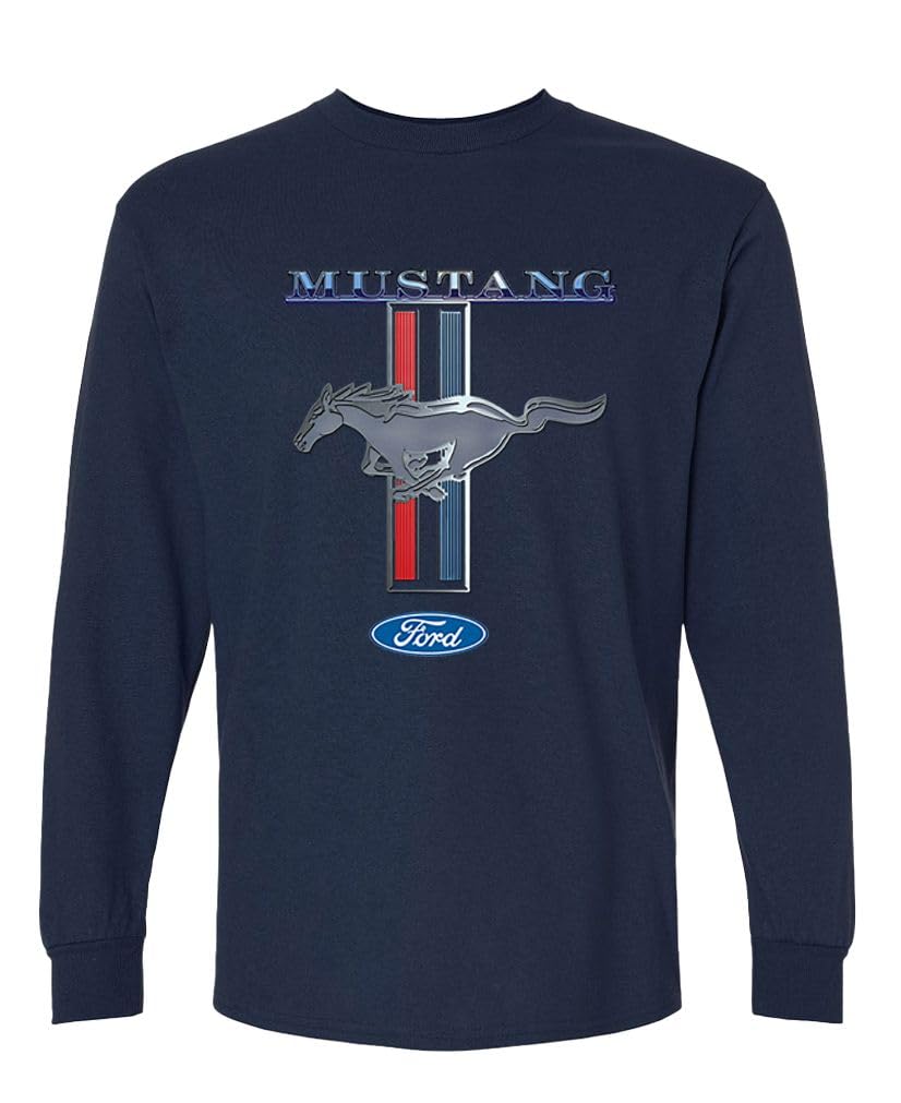 Ford Mustang Pony Stripe — Navy Long Sleeve T-Shirt — front