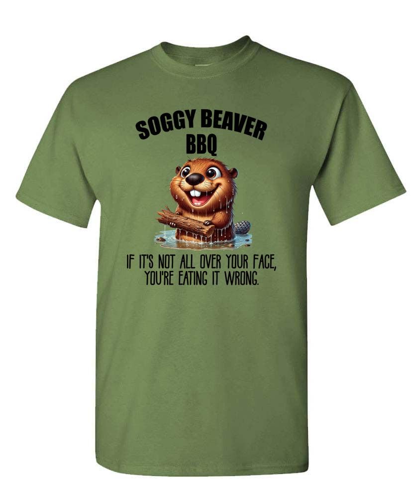 Soggy Beaver BBQ — Military Green T-Shirt — front