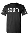 Security Front and Sleeve Lettering — Black T-Shirt — front