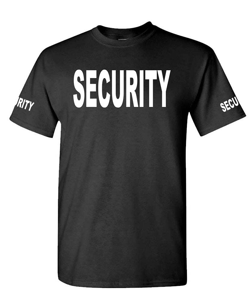 Security Front and Sleeve Lettering — Black T-Shirt — front