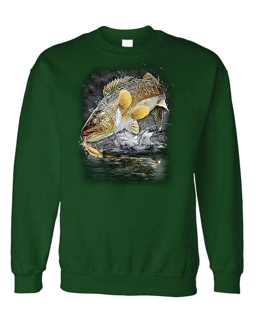 Jumping Walleye — Forest Green Sweatshirt — front
