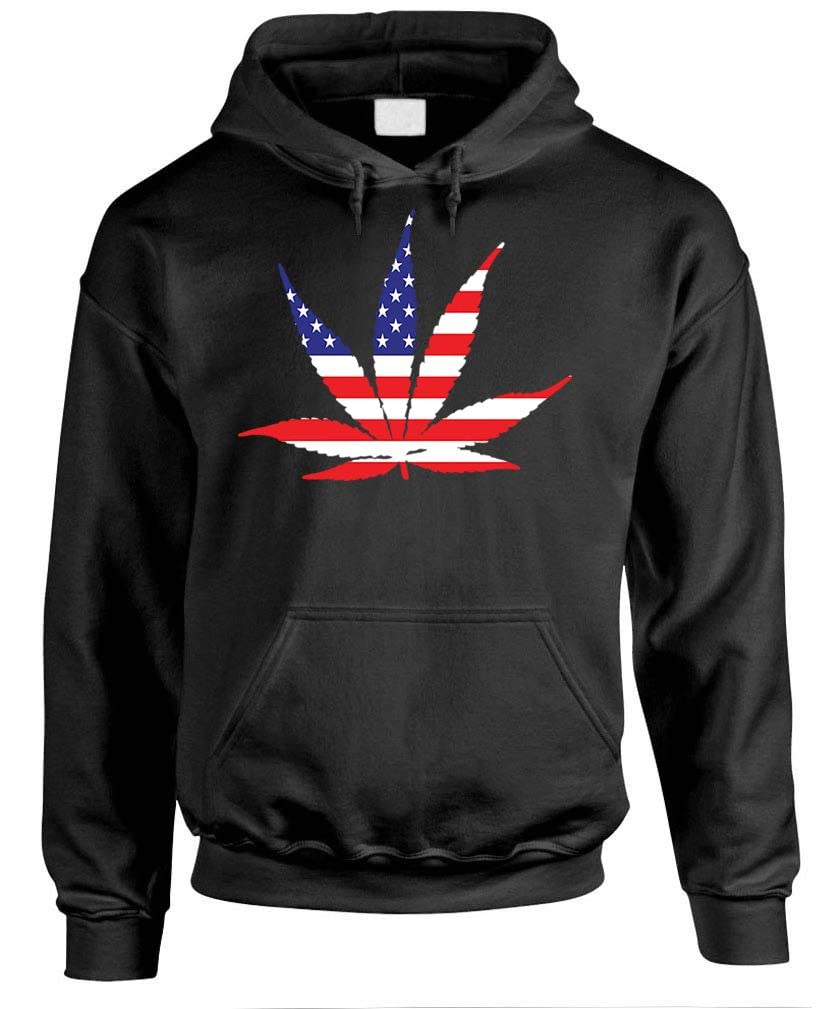 American Flag Cannabis Leaf — Black Hoodie — front