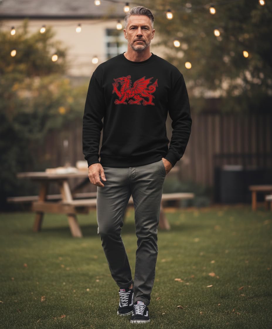 Red Welsh Dragon — Black Sweatshirt — lifestyle 1