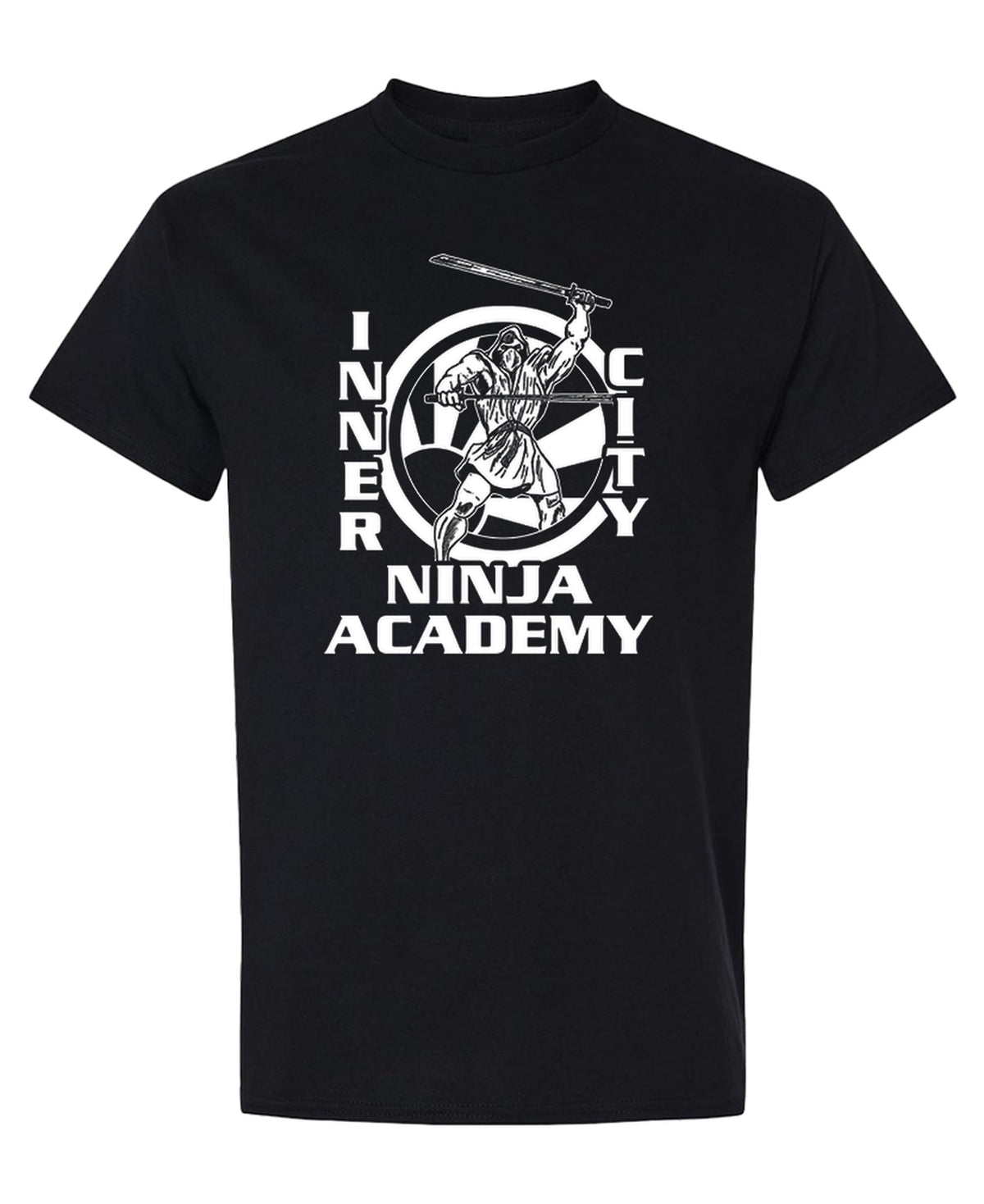 Inner City Ninja Academy — Black T-Shirt — front