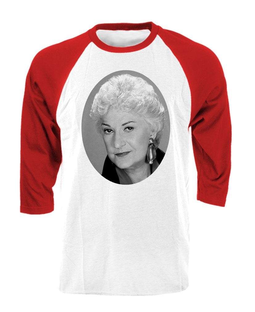 Golden Portrait — Red Sleeves Baseball Raglan Shirt — front
