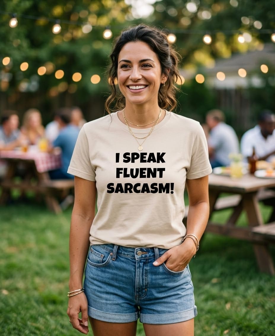 I Speak Fluent Sarcasm — Sand T-Shirt — lifestyle 1