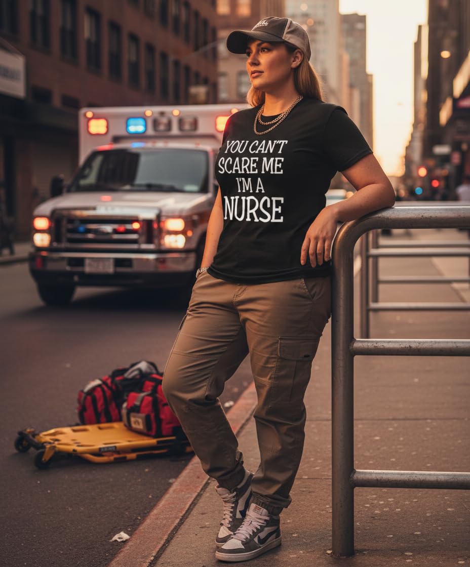 You Can't Scare Me, I'm a Nurse — Black T-Shirt — lifestyle 2
